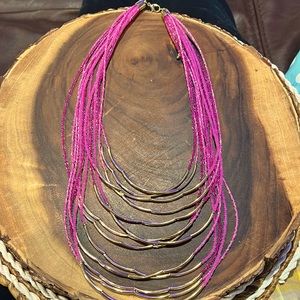 3/$18 Two Tone Pink with Gold Colored 13 Strands Necklace. NWOT - Lot #656